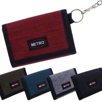 Metro Mens Boys Canvas Tri-Fold Cash & Card Wallet with Chain