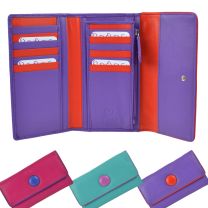 Ladies Large Tri-Fold Leather Purse/Wallet by Mala; Buttons Collection Gift