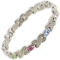 Ladies Sisto-X Magnetic Therapy Bracelet Silver Colour Pastel Faux Gems Gift Boxed