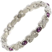 Ladies Sisto-X Magnetic Therapy Bracelet Silver Colour Purple Faux Gems Gift Boxed