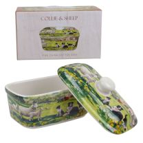 Collie and Sheep Farm Scene China Butter Dish by The Leonardo Collection 
