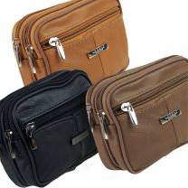 Cowhide Leather Belt Bag/Purse Man Bag by Lorenz Phone Camera 3 Zips