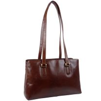 Ladies Vintage Brown Leather Handbag by Visconti Tote Shoulder Strap Classic 