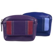 Ladies Leather Coin Purse With Integral Key Fob By Golunski Blue Or Purple