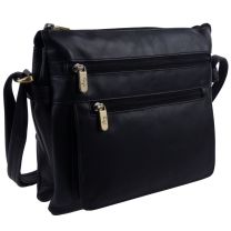 Gigi Leather Ladies North/South Cross Body Bag Black