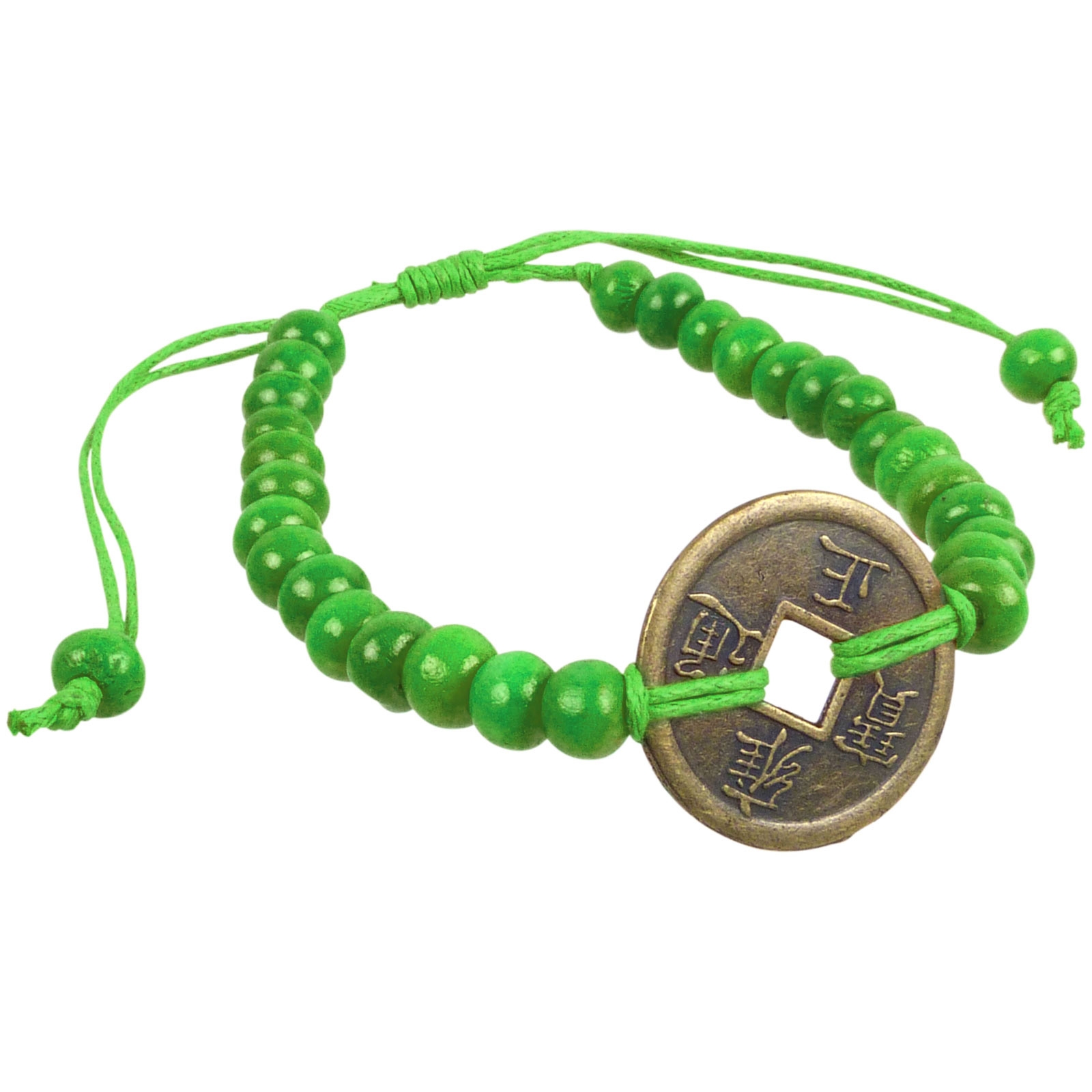 New Wooden Bead Good Luck Feng Shui Bracelets Chinese Coin Good Luck 4