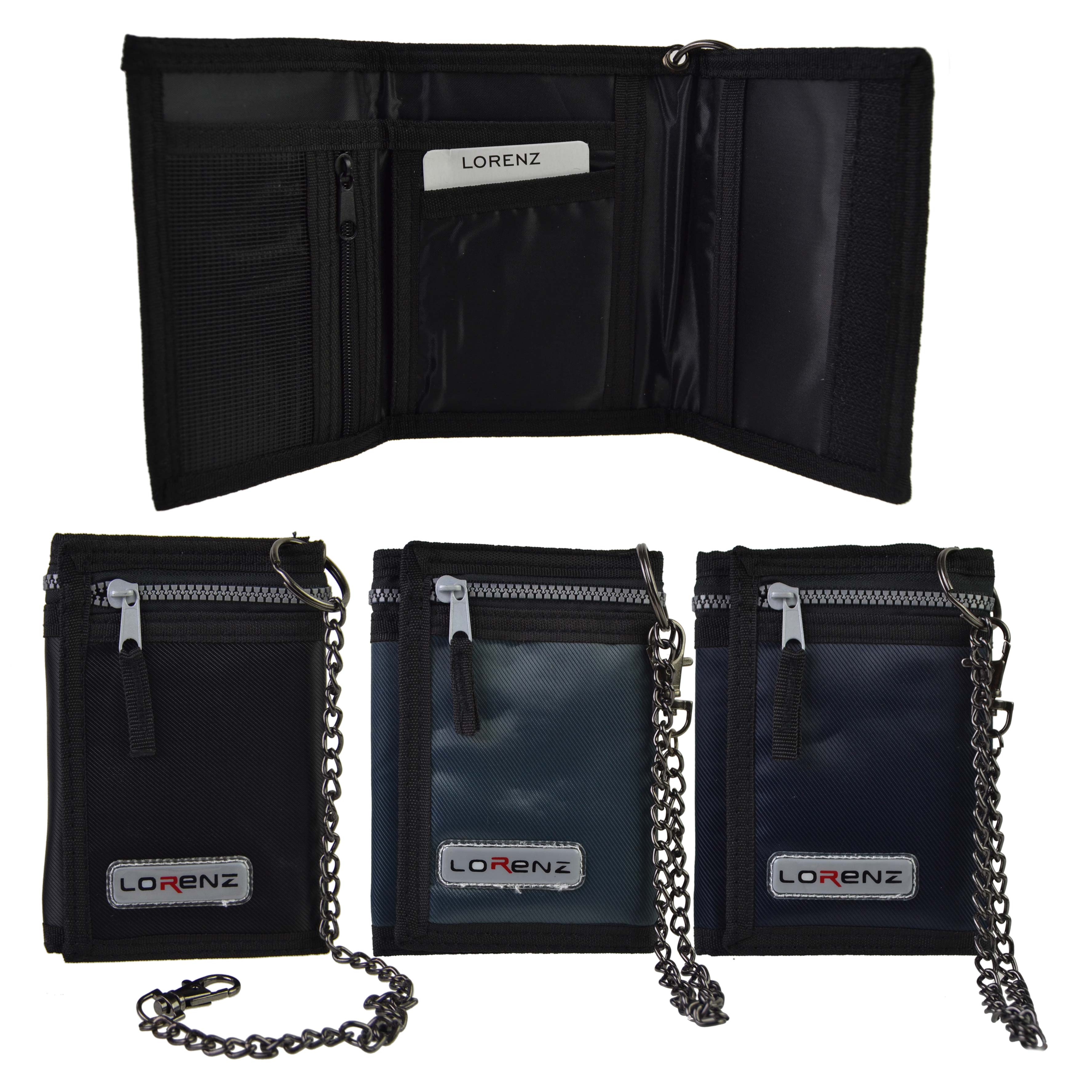 Mens Boys TriFold Sports Wallet by Lorenz with Security Chain Handy eBay