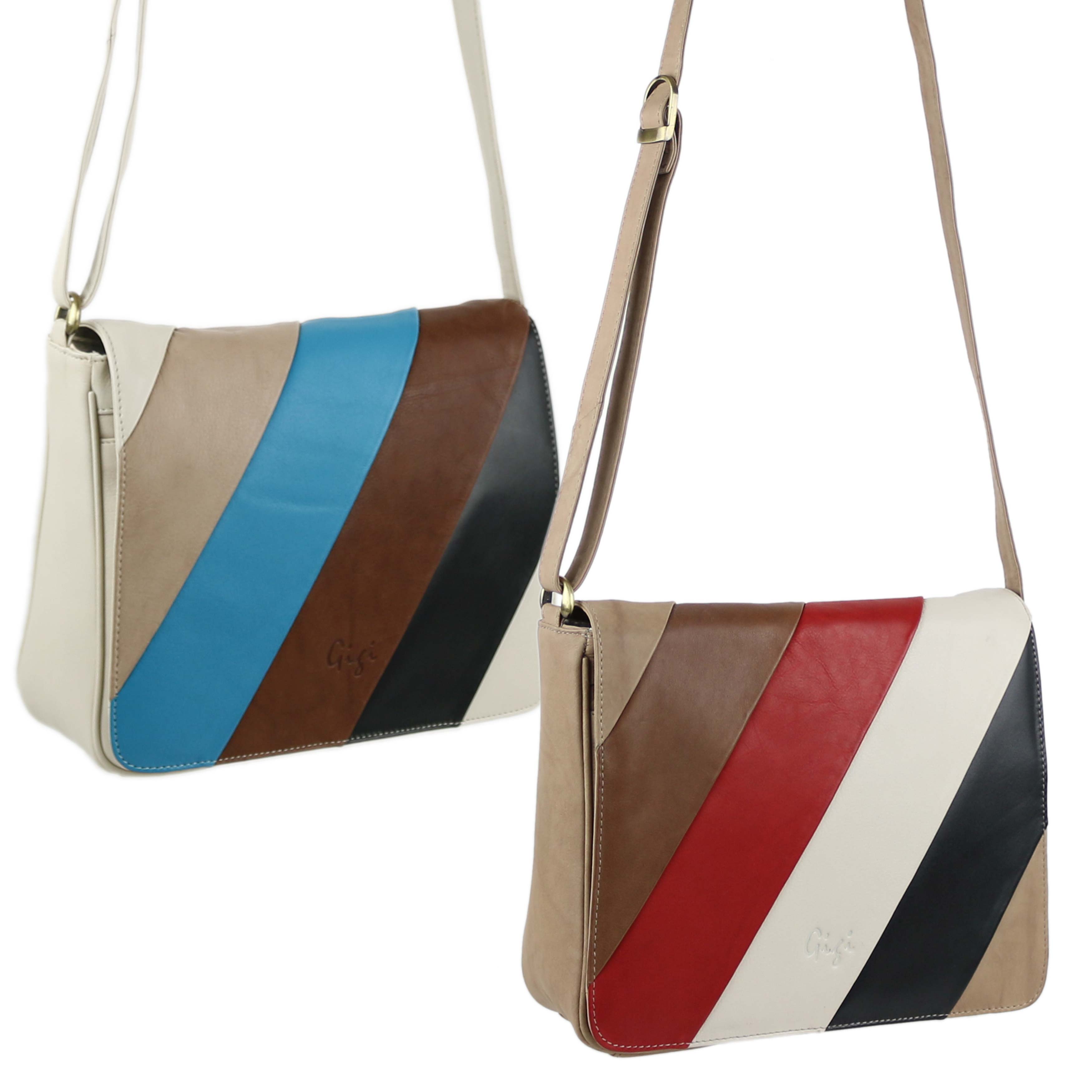 Ladies Soft Leather Cross Body Shoulder Bag by GiGi Classic Stripes Handbag eBay