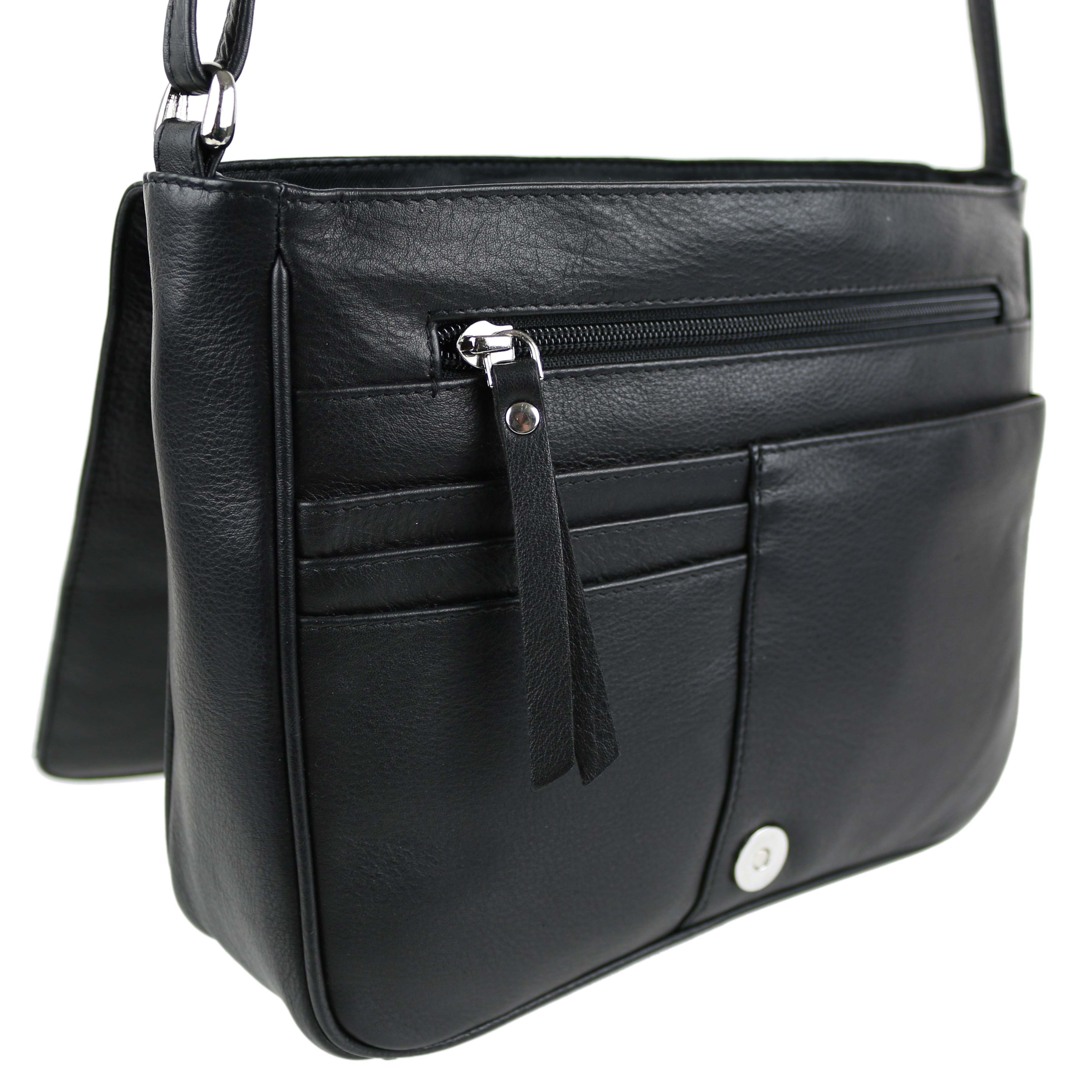 Ladies Leathers Classic Cross Body Handbag Bag by Marc Chantal Black