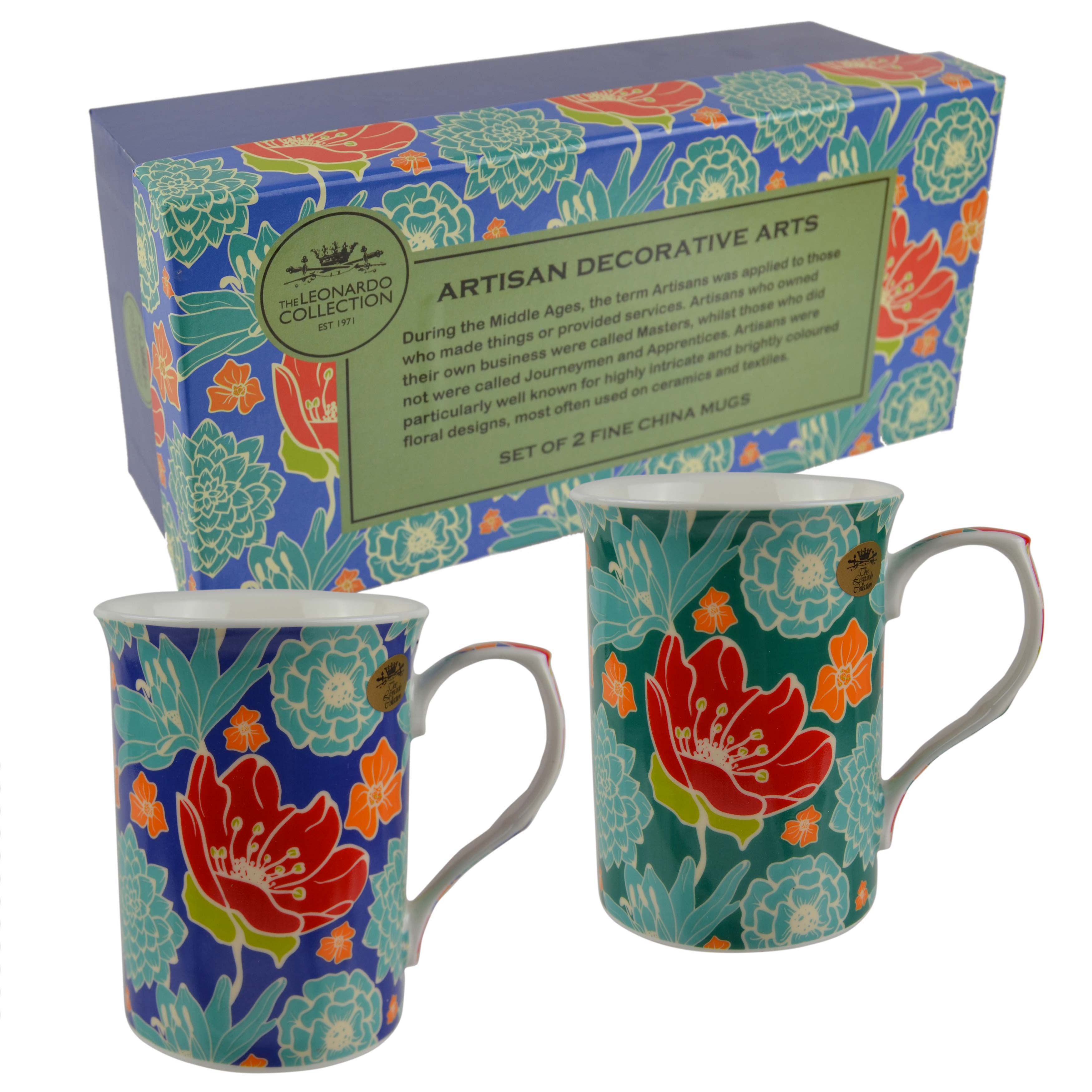 The Leonardo Collection Set of Two China Mugs Artisan Decorative