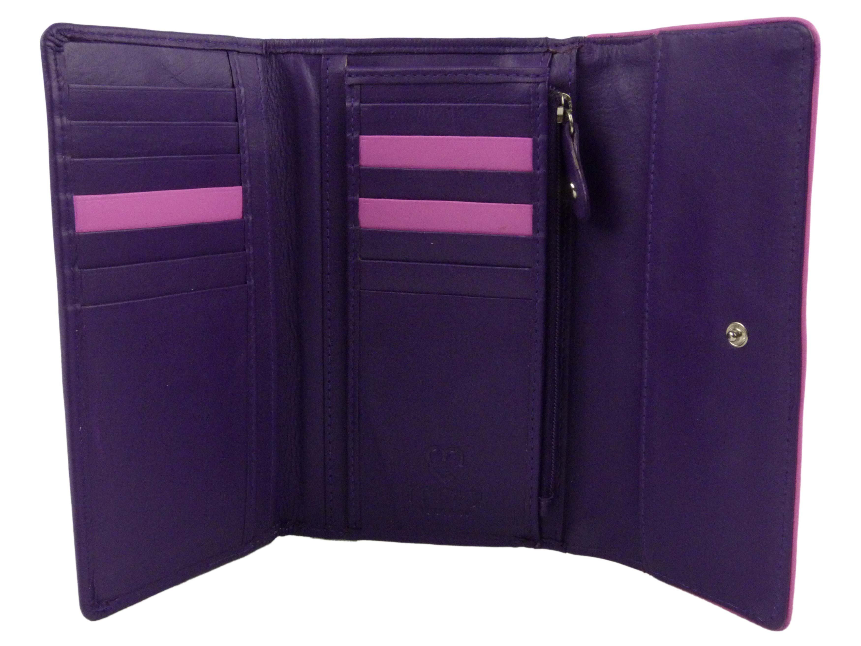 Ladies Large TriFold Leather Purse/Wallet by Mala; Buttons Collection