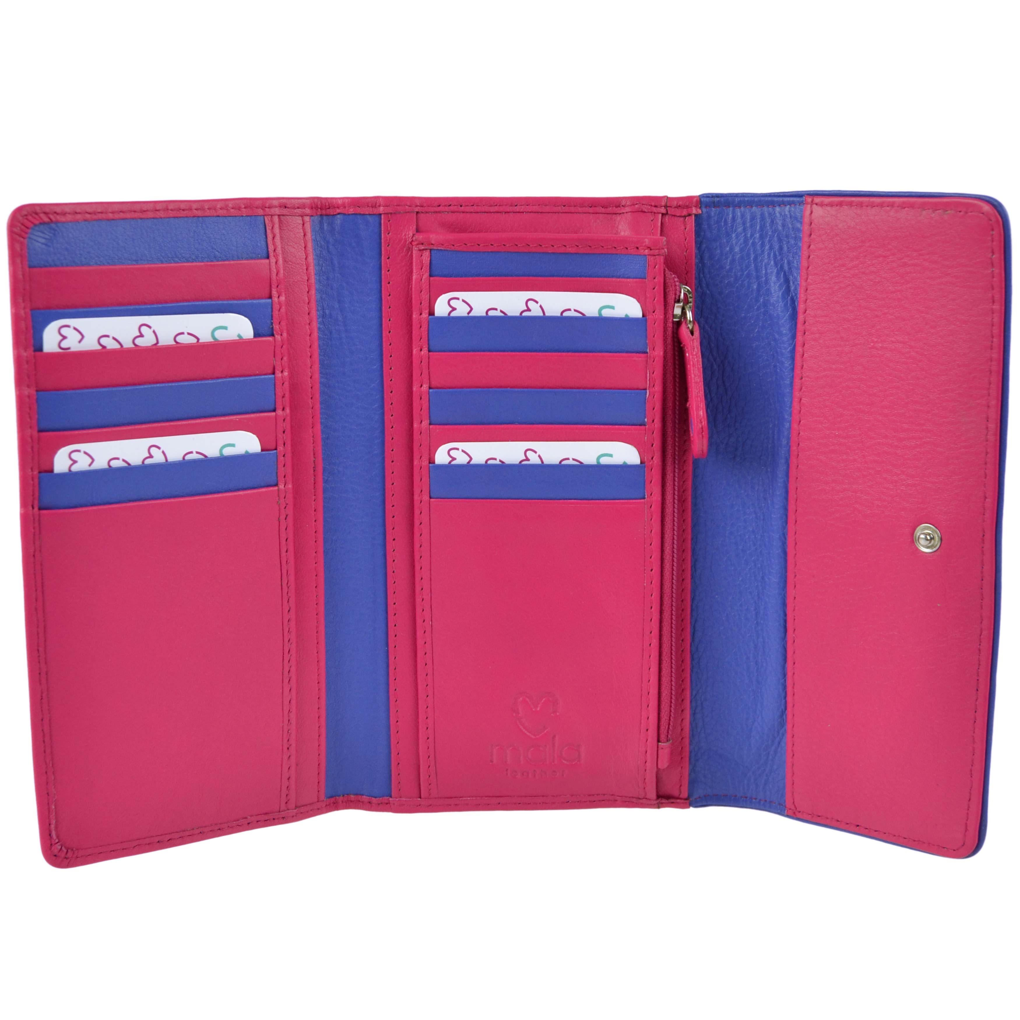 Ladies Large TriFold Leather Purse/Wallet by Mala; Buttons Collection