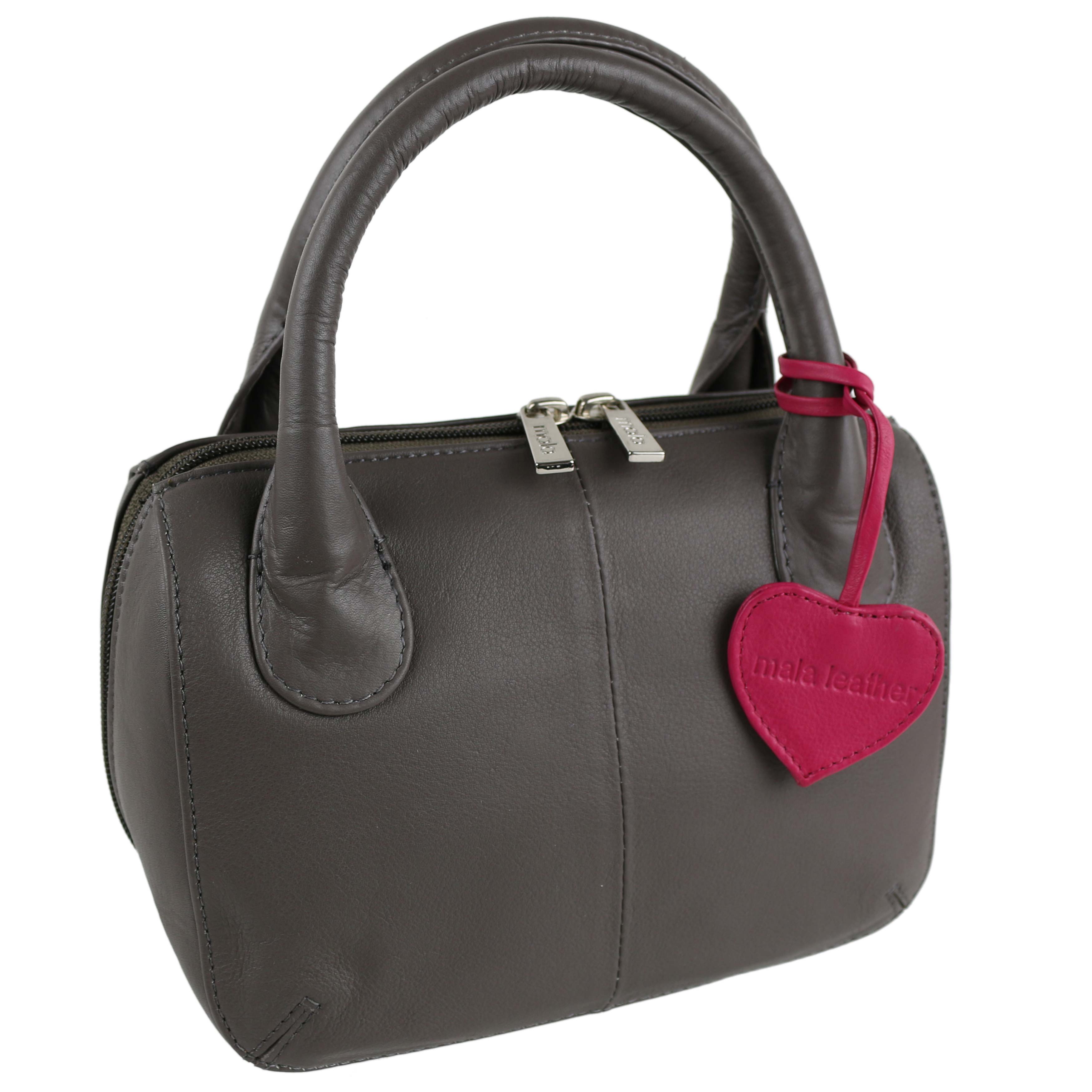 Ladies Leather Twin Handle Mini Grab Bag by Mala; Anishka Collection