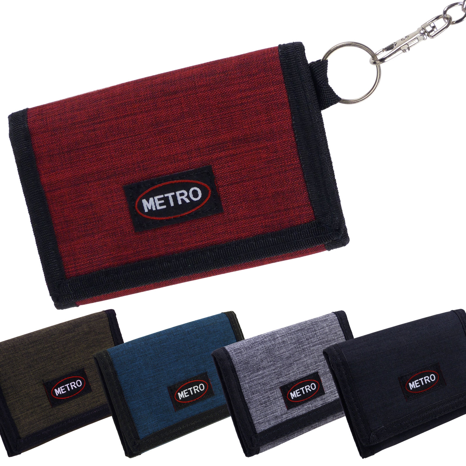 Metro Mens Boys Canvas TriFold Cash & Card Wallet with Chain eBay
