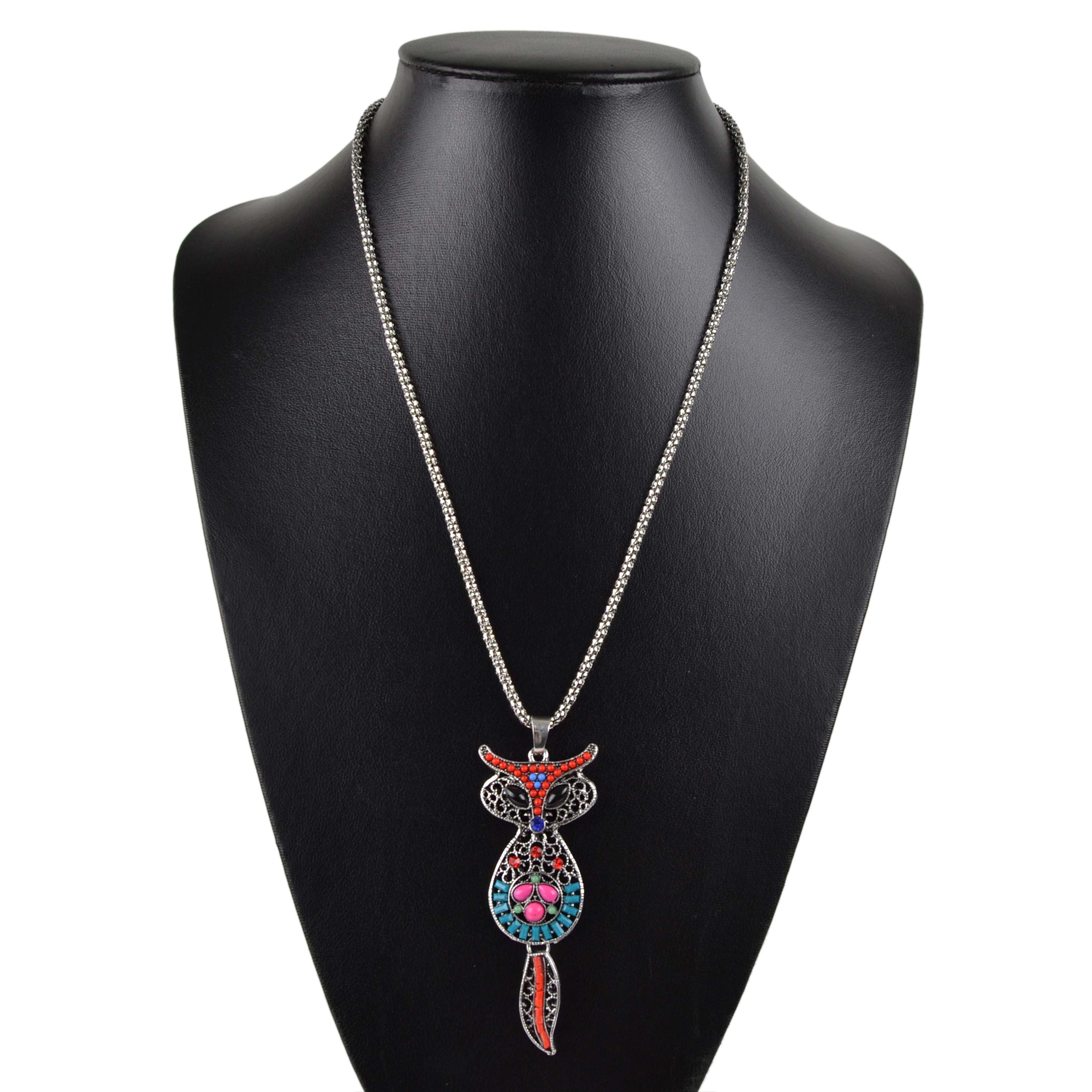 Ladies Long Crystal & Beaded FOX Pendant Necklace on Chain Cute Statement - Picture 4 of 5