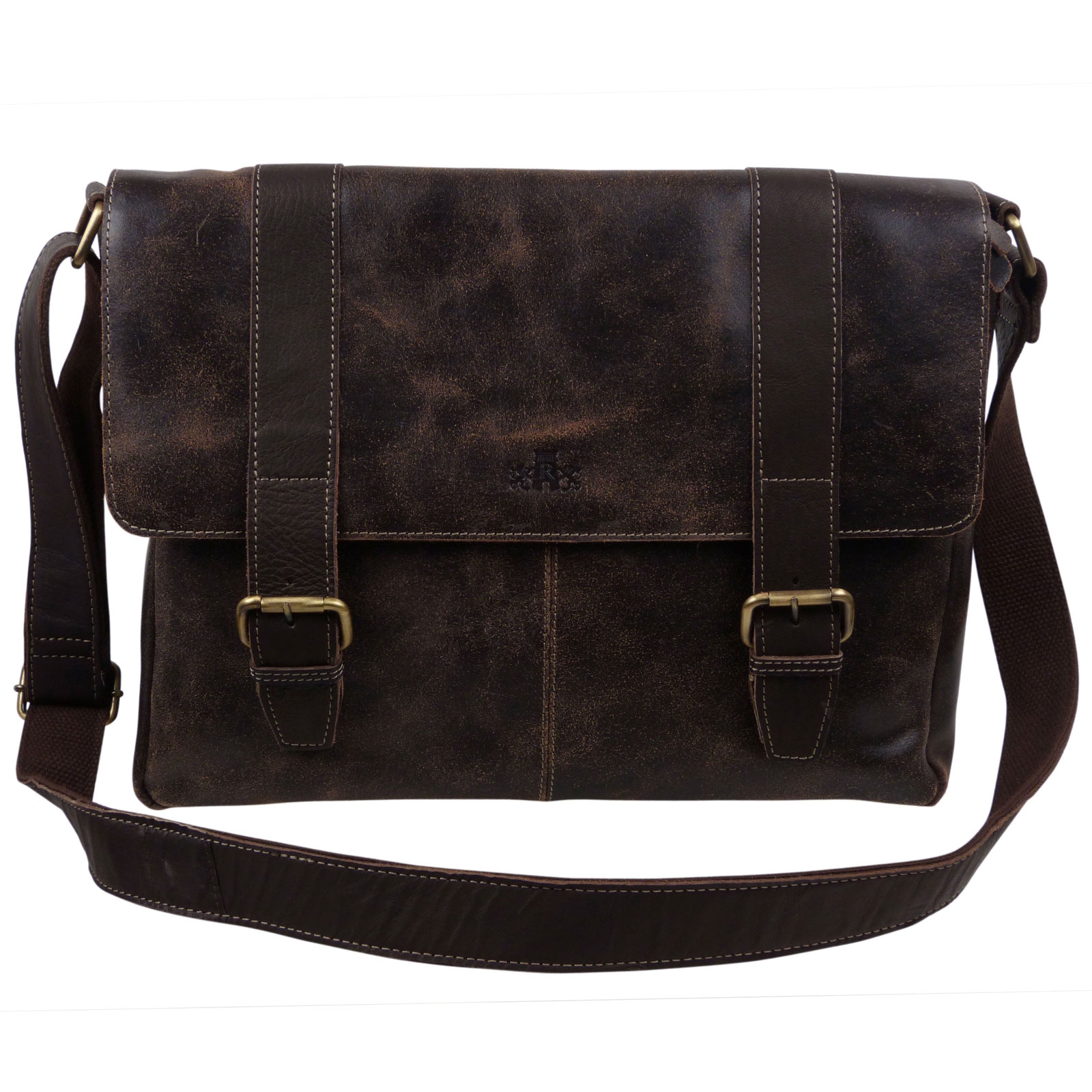 Mens Distressed Brown Leather Messenger Bag by Rowallan of Scotland ...
