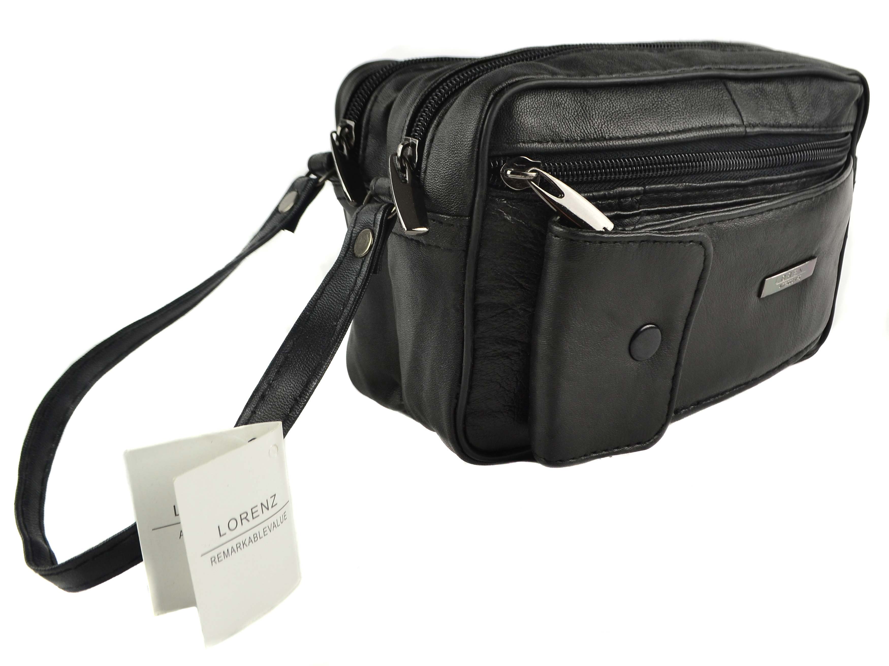 Mens Soft Black Leather Travel Wrist Bag by Lorenz Handy 5055667103569 eBay