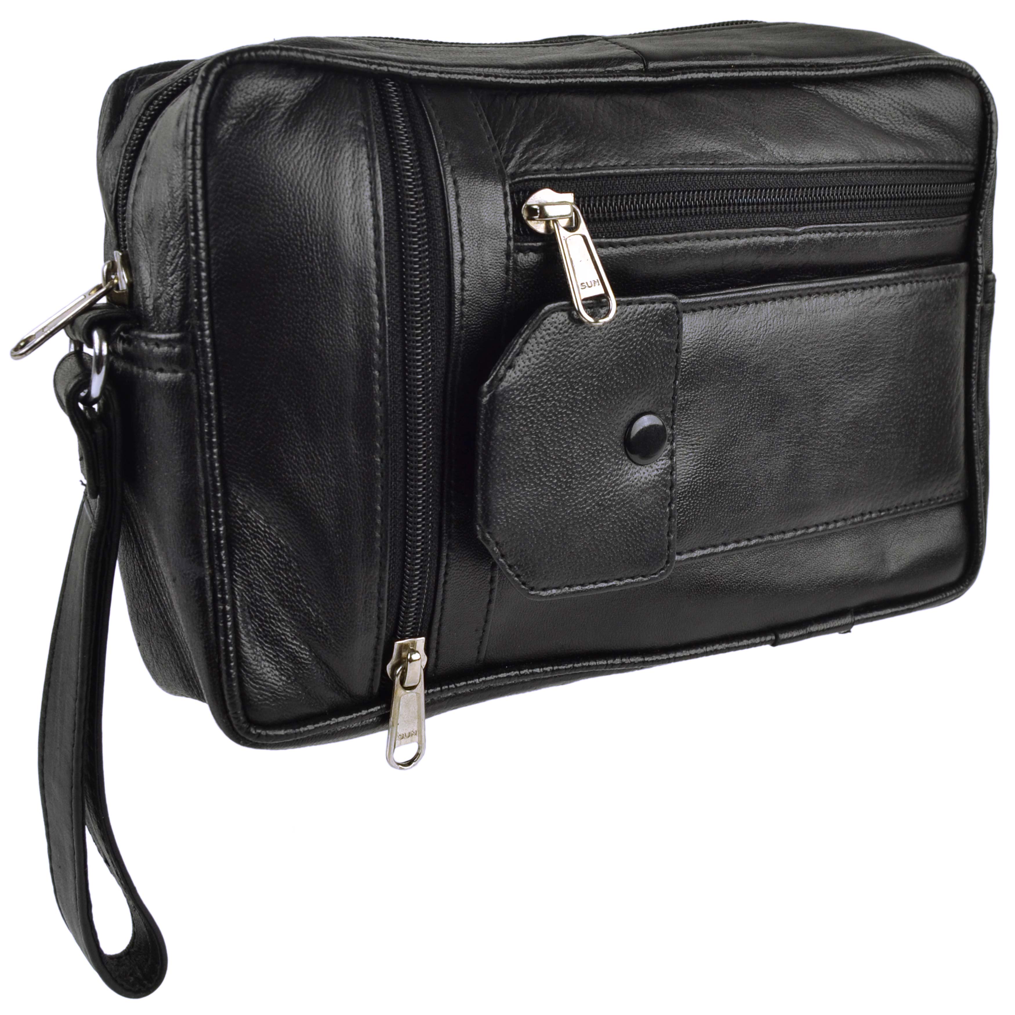 Gents Black Leather Handy Wrist Travel Pouch Manbag by Prime Hide ...