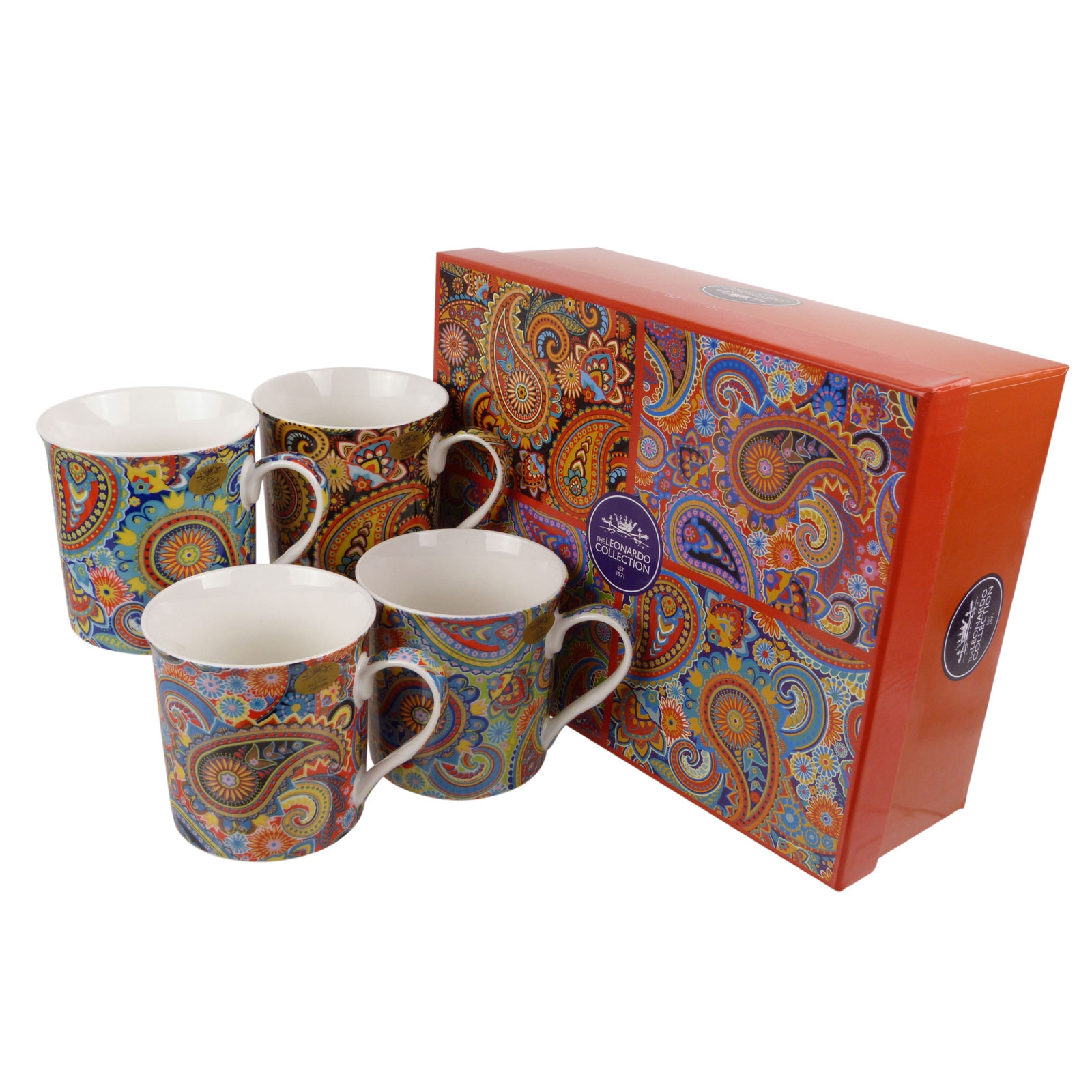 Gift Box Set of 4 China Mugs/Cups Paisley Design by The Leonardo