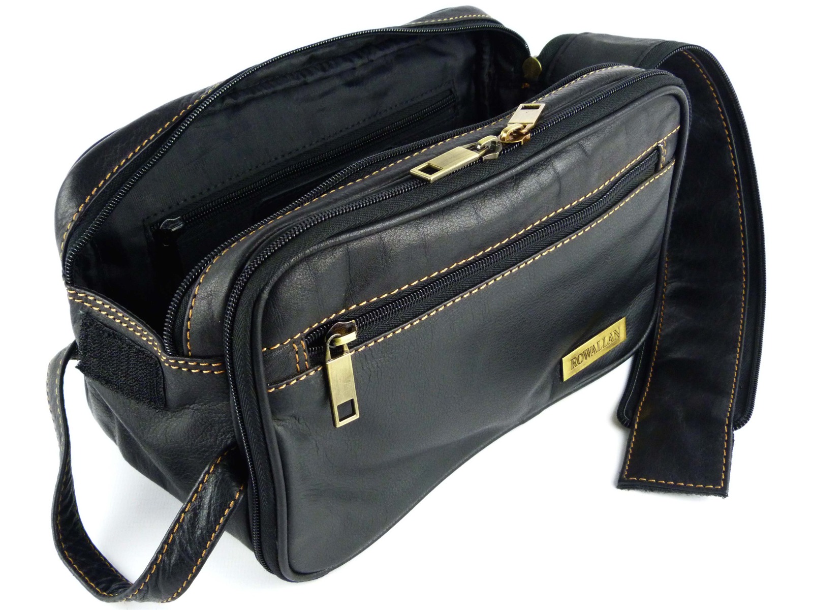 Mens Leather Wash Bag by Rowallan of Scotland Travel Toiletries (Black