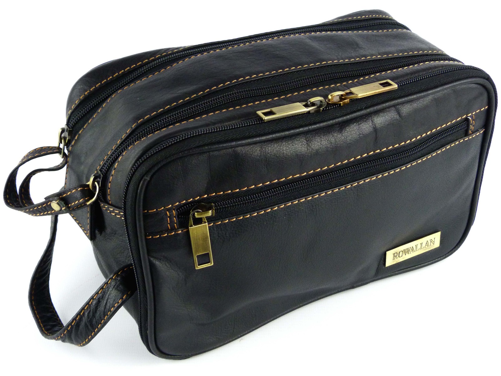 Mens Leather Wash Bag by Rowallan of Scotland Travel Toiletries (Black